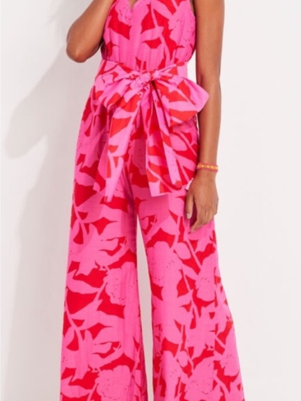 Vineyard Vines Pink and Red Floral Wide-Leg Jumpsuit with Tie Waist